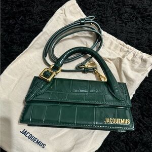 Jacquemus Le Chiquito Long Croc-Effect Leather Top-handle Bag, Dark Green